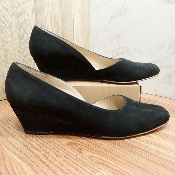 Womens Wedge Pumps EU Sz 40.5 Black Suede 2" Heel Shoes - Picture 4 of 16